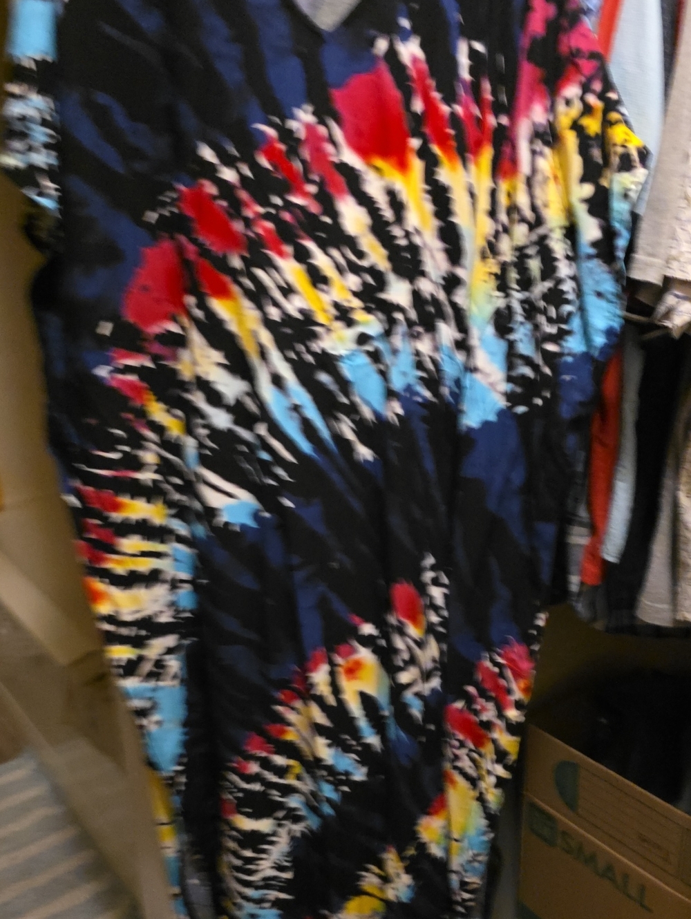 Black Tie-Dye Print Women’s Dress with Multicolor Accents
